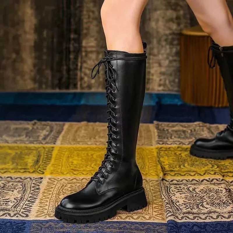 Leather Hot Knee High For Women Lace-Up Riding Boots New In Blue, Beige, Black - Sizes 34-40