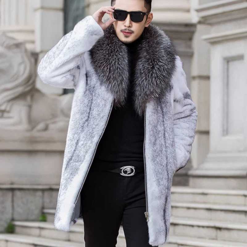High Quality Winter Warm Faux Fur Coat Men Fur Collar Thick Fur Coat Jacket Plus Size Branded Zipper Designer Men Clothing SlimXJ241102