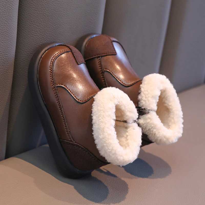 Winter childrens thick soled fluffy girls cotton boots fashion patch work version childrens tight ankle boots side zipper M241102