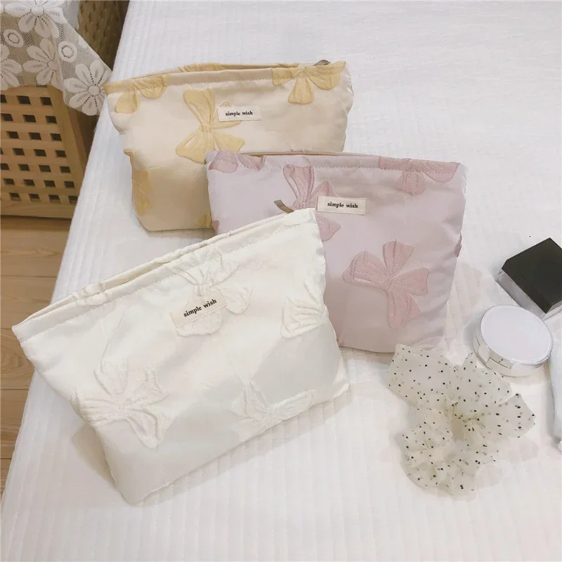 Cotton Womens Sweet Makeup Bag Fashion Large Capacity Canvas Makeup Organizer Bow Zipper Makeup Bag Travel 241031