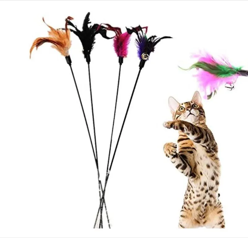Cat Teaser Wand Toy Interactive Pet Kitten Birds Feather Play Sticks With Bell