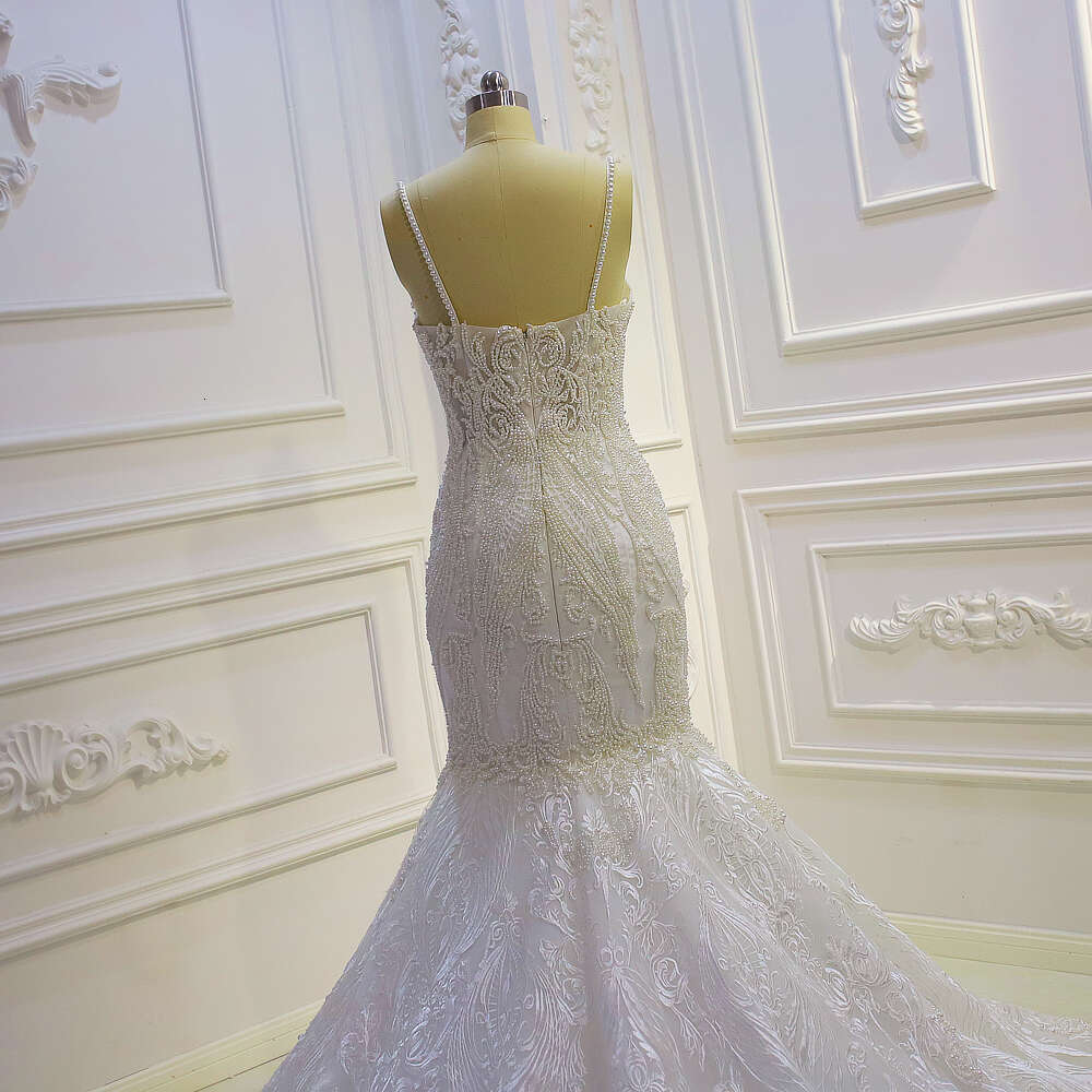 2024 New Design Full Pearls Spaghetti Straps Mermaid Wedding Dress