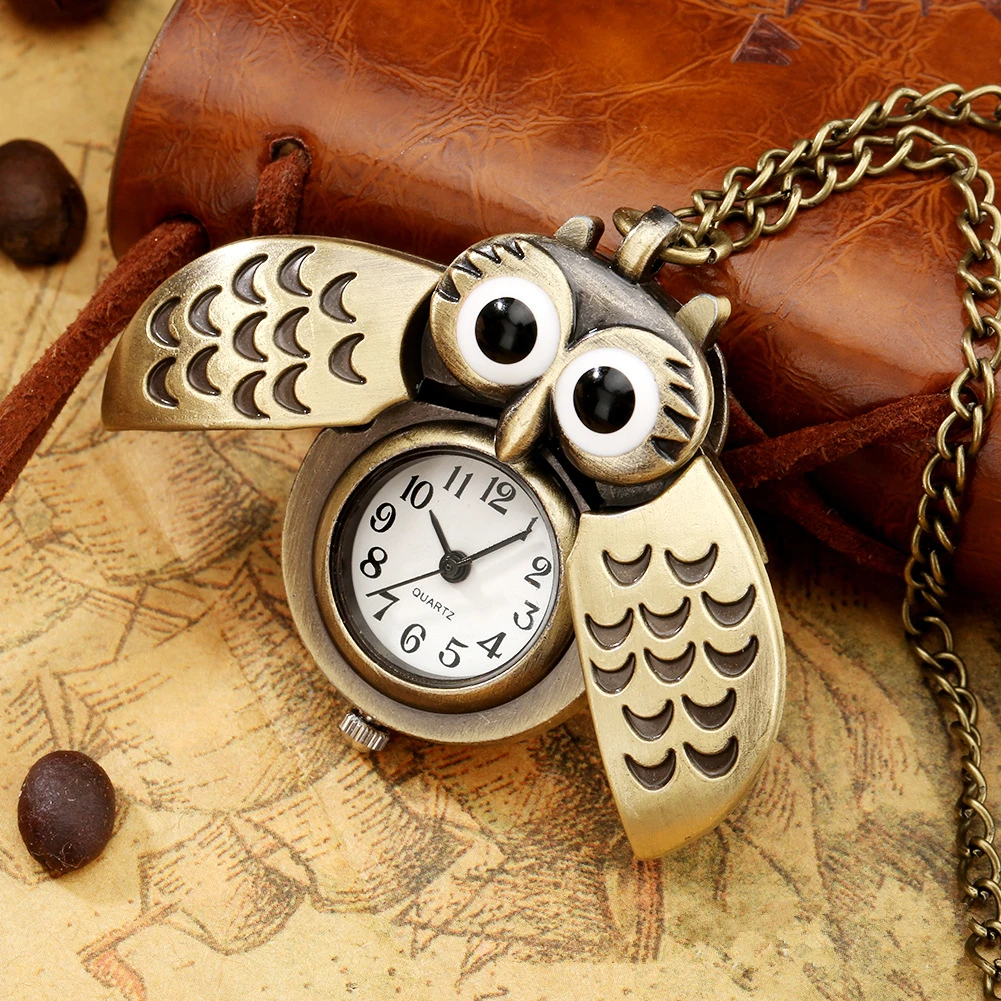 Bronze Mini new 2025 Owl Keychains Animals Quartz Pocket Watch Men Fans Souvenir Gifts with 80cm Neck Chain Gift Watch