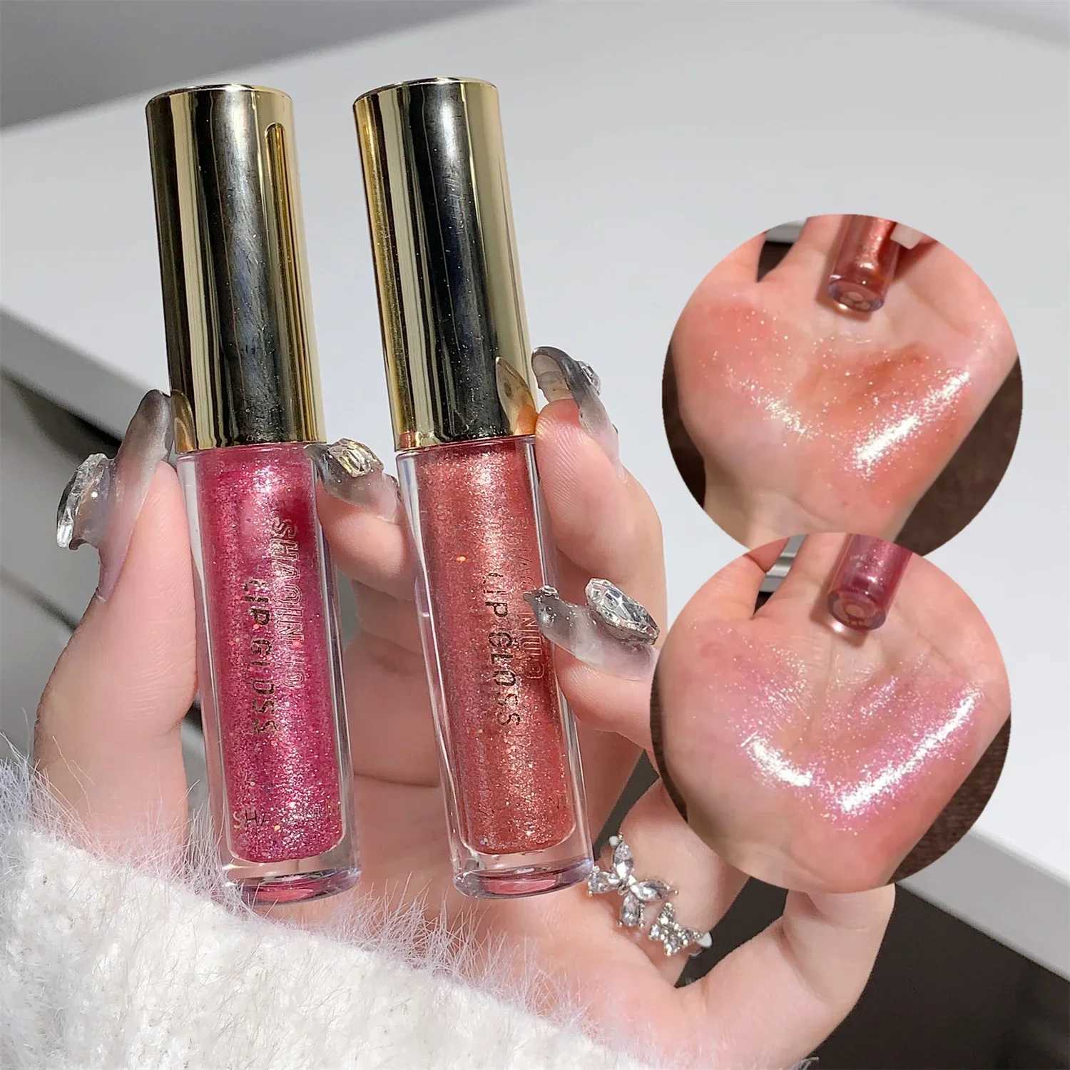 Pearl and diamond glitter lipstick lasting moisturizing gloss lipstick makeup mirror water gloss liquid lipstick W241101