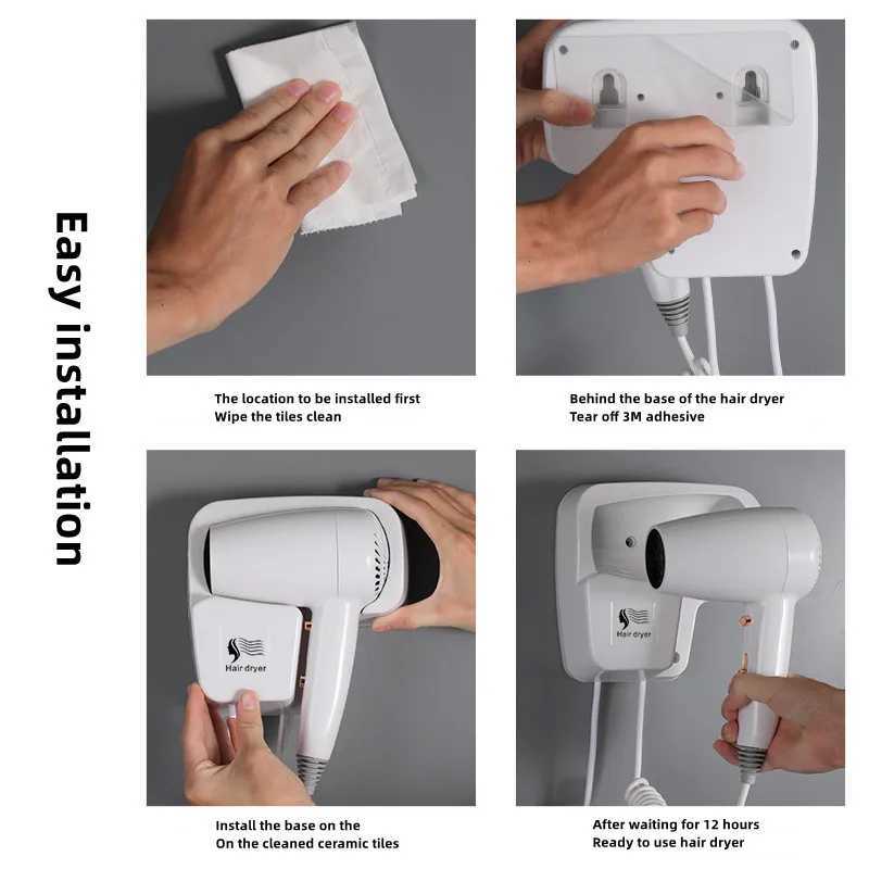 Hair Dryers Hotel Non Perforated Wall Mounted Hair Dryer Home Bathroom High Wind Blue Light Hair Care Hair Dryer 240401