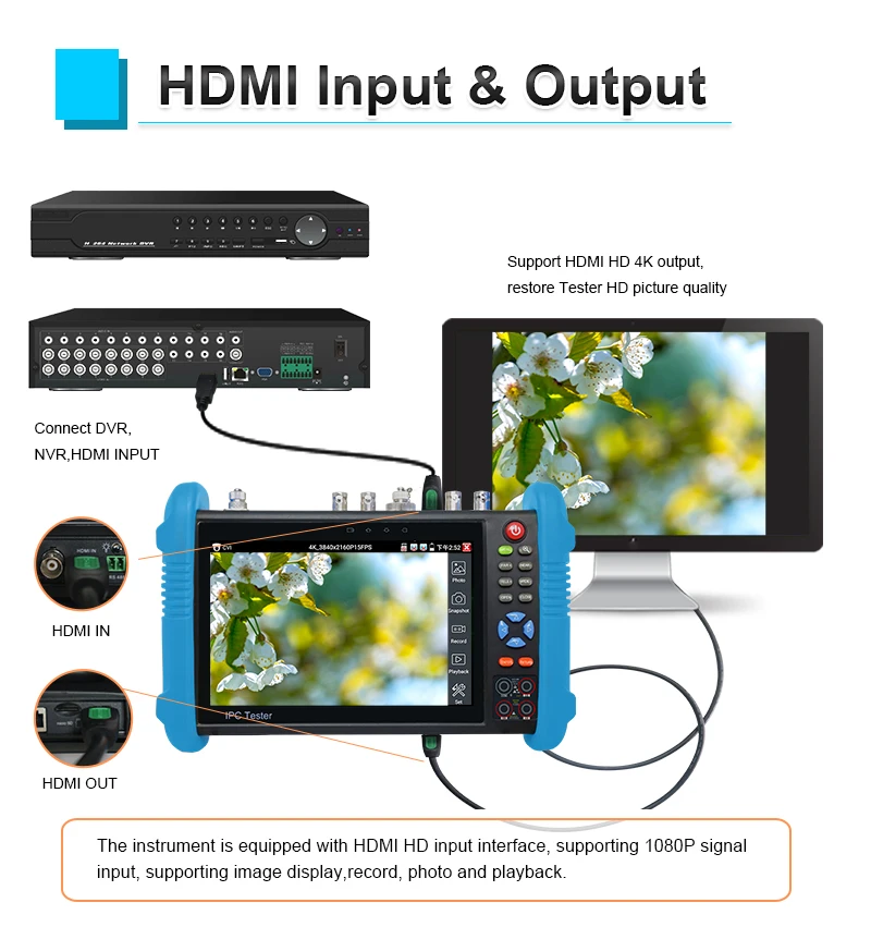 7 inch 4K IP Camera Tester 8MP CCTV Tester IPC-9800CLMOVTADHS H.265 4K Video Display Tester Monitor PTZ IP camera Tester Battery