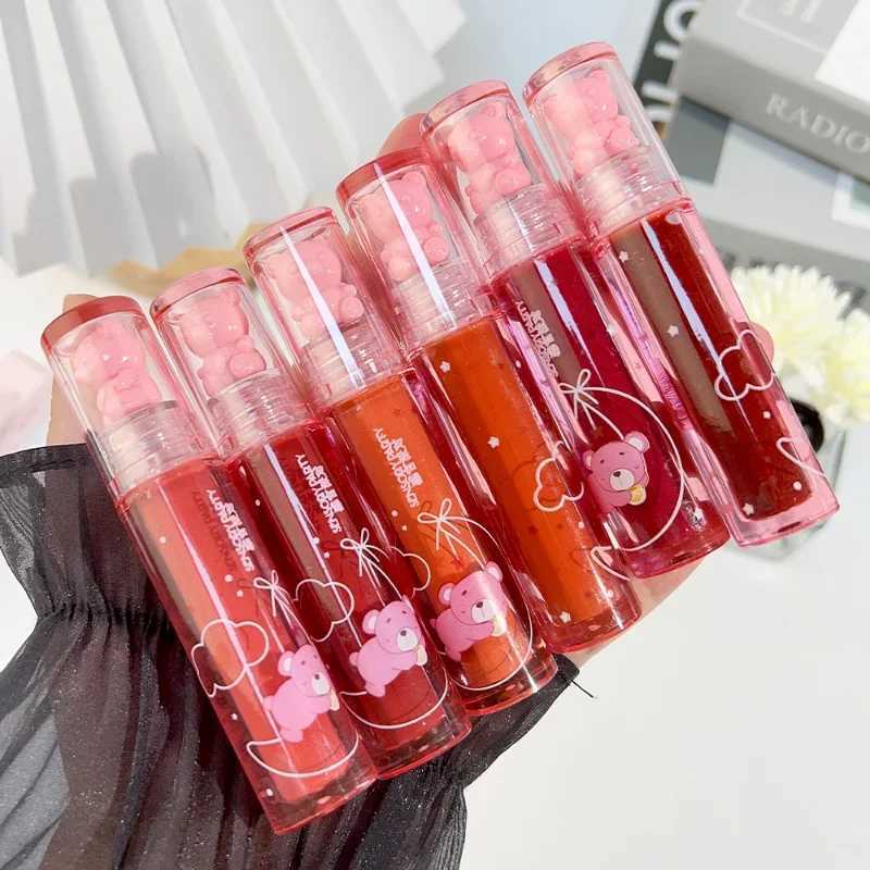 Crystal gloss lipstick cute pink bear durable lipstick smooth mirror nude liquid lipstick Korean women lipstick cosmetics W241101