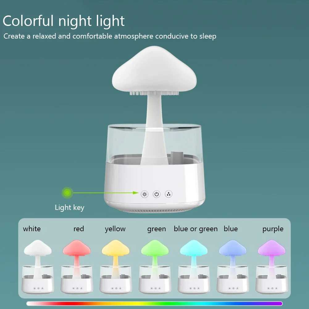 Mushroom Rain Air Humidifier Colorful Night Light Electric Aroma Diffuser Moisturize Skin Relieve Fatigues for Bedroom Kids RoomC241102