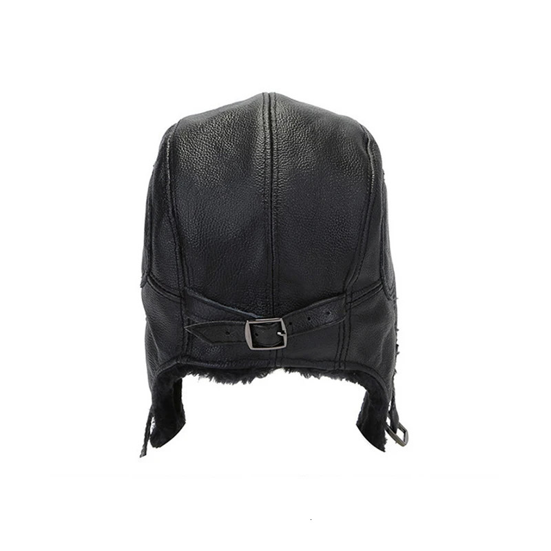 Mens winter womens Leifeng genuine leather hat pilot bomber trap hat artificial fur snow hat with ear flaps windproof and warm 241031