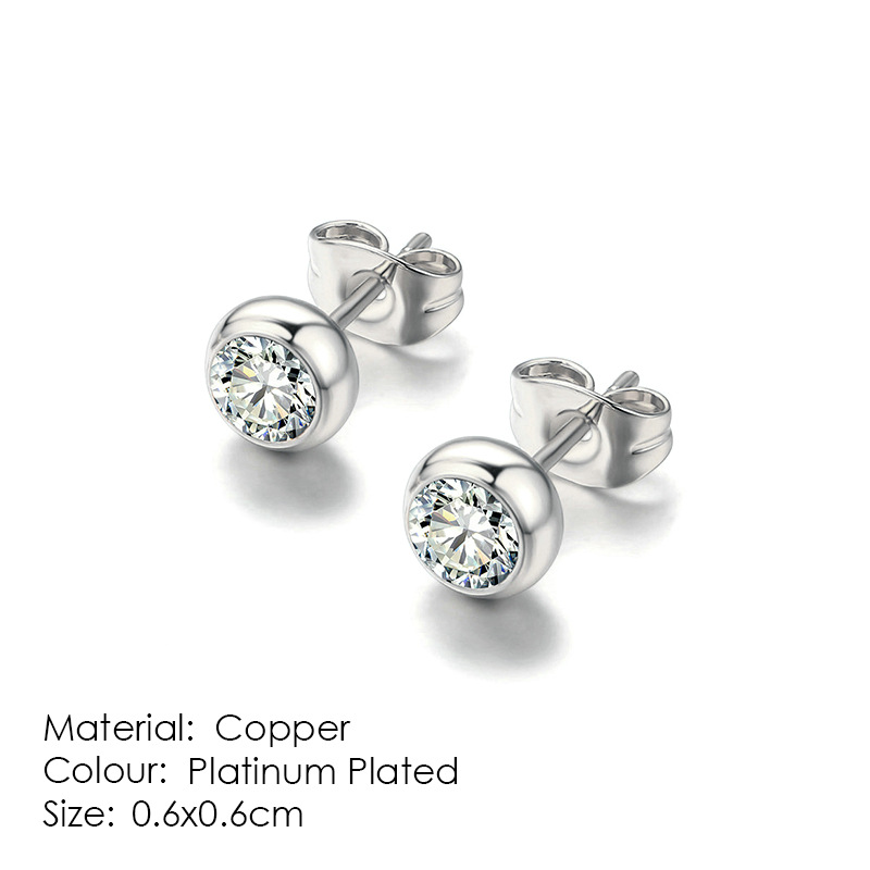 Geometric 6mm Zircon Earrings for Women's Fashion Versatile Single Diamond Earrings Wholesale
