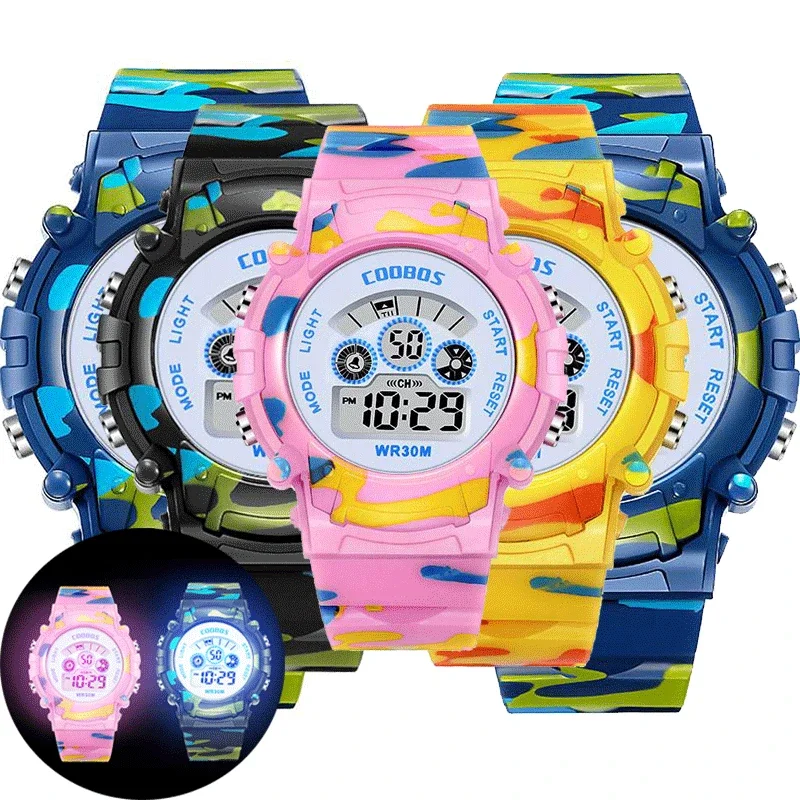 Camouflage Kids Watches Waterproof Children's Digital Watch Luminous 2025 new Sport for Boys Girls LED Alarm Wristwatch Clock