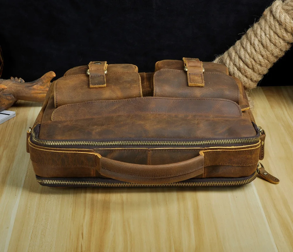 Leaokuu Men Real Leather Antique Style Coffee Briefcase Business 13 Laptop Cases Attache Messenger Bags Portfolio B207d 241029