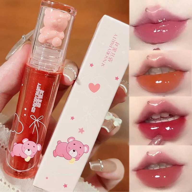 Crystal gloss lipstick cute pink bear durable lipstick smooth mirror nude liquid lipstick Korean women lipstick cosmetics W241101