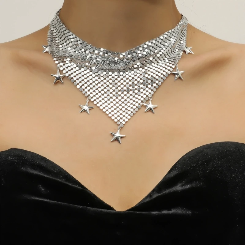 Vintage Scarf Necklace Bling Collar Neckerchief Women Jewelry Lustrous Choker Necklace Female new Party 2025 Sequin Necklace