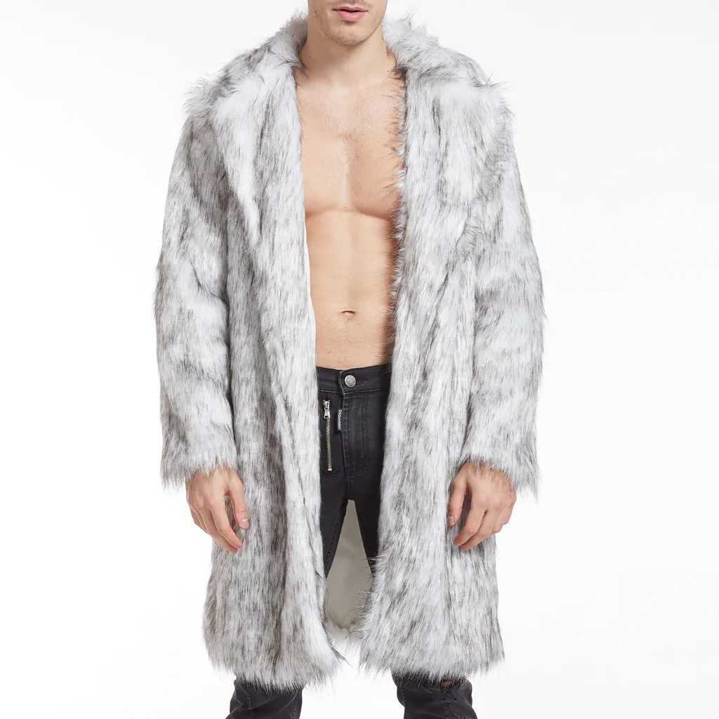 Winter Thickened Mens Fur Overcoat Jacket Faux Fur Warm Male Long Sleeve Coats Mid Length Turn-Down Collar Mens Long Fur CoatXJ241102