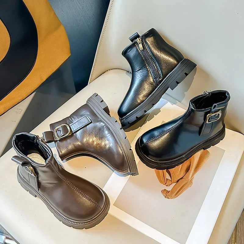 Cute Girl Boots Spring/Summer New Cute Childrens Fashion Buckle UK Sle PU Baby Boys Casual Short Boots PU Childrens Boots M241102