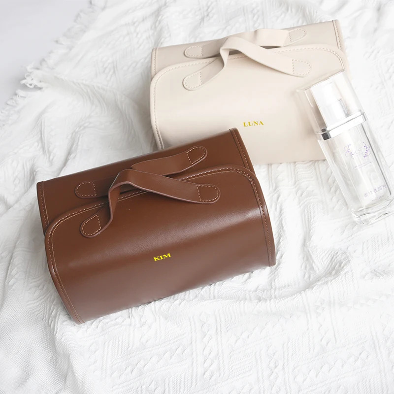 Travel portable toilet bag PU leather custom name makeup bag waterproof independent makeup bag classification storage organizer 241031