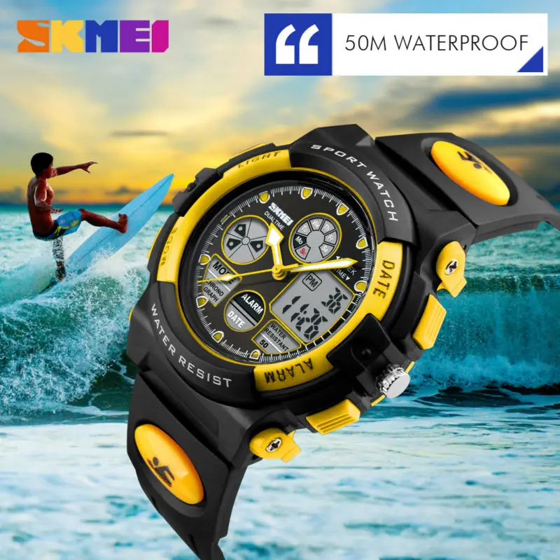 SKMEI Back Light Dual Time Display Sports Kids Watches Children Military 5Bar Waterproof Chrono Alarm Wristwatch For Boys Girls