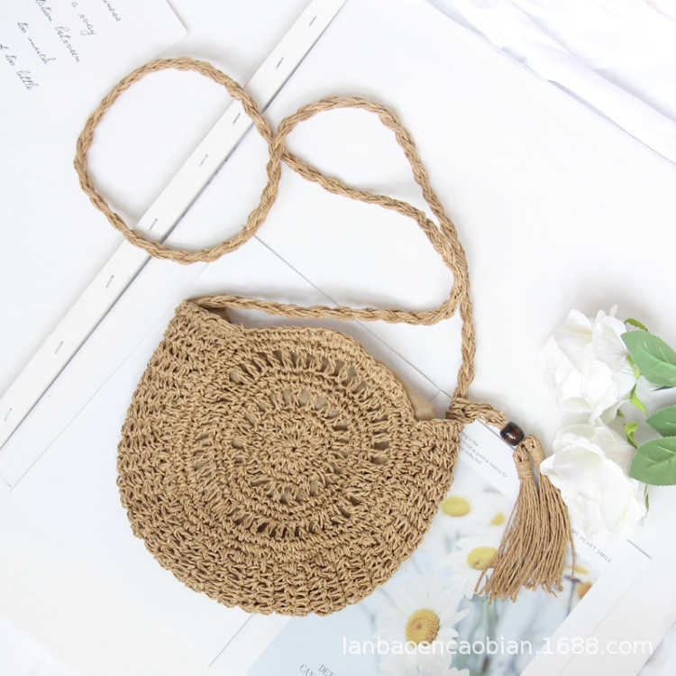 Shoulder Bags Handmade Rope Woven Round Tassel Messenger Woven Designer Bag Flower And Grass Woven Bag WoMens Bag Beach Bag 241015