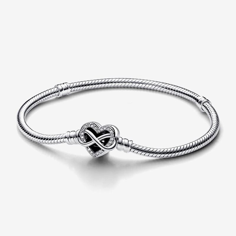 100% 925 Sterling Silver Charm Bracelets Sparkling Infinity Heart Clasp Snake Chain Bracelet Women Wedding Jewelry bracelet Retail Box Factory wholesale