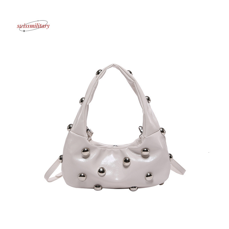 Fashionable and versatile rivet handbag for women 2024 new simple underarm bag, popular single shoulder commuting bag #28 swissmilitary