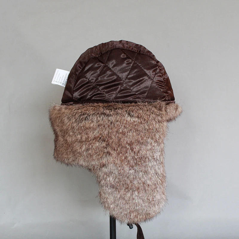 Winter bomber hat womens Russian faux fur trap hat mens Ushaka snow hat with earrings 241031