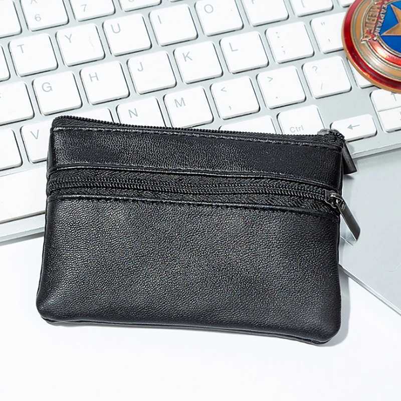 Men Women Leather Coin Purse Wallet Card Coin Key Storage Case Soft Holder Zip Black Mini Coin Bags Pouch Bag Zipper PouchXJ241111