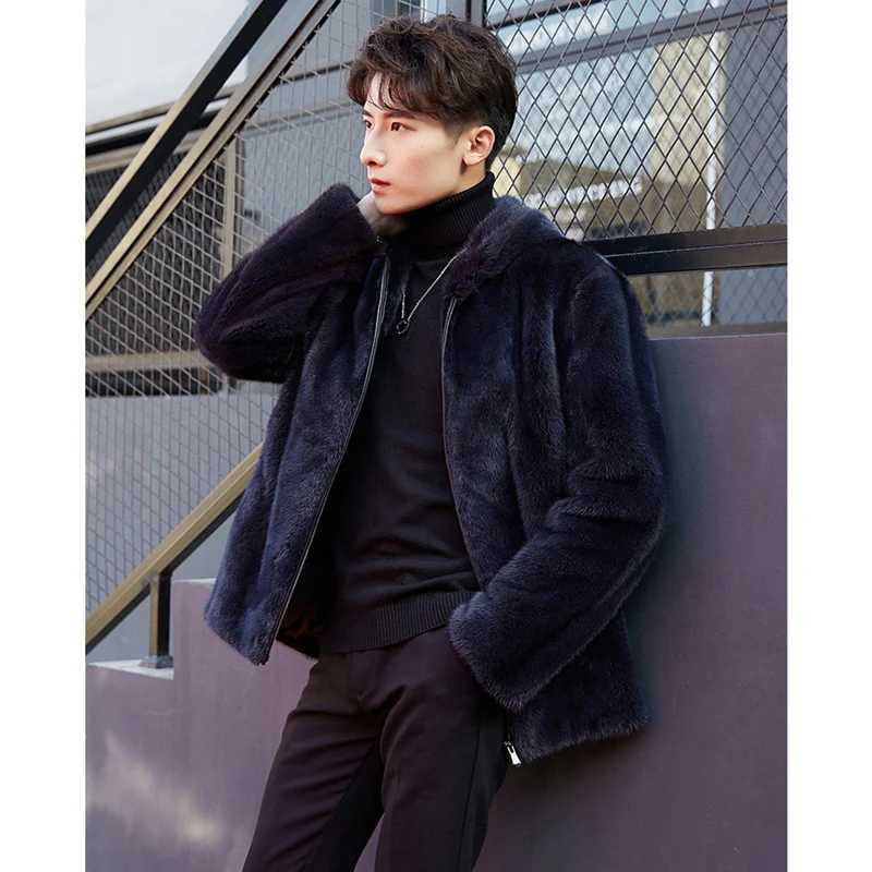 Winter mink coat Mens whole mink with a hat to trim the mink fur Haining fur one mens coat Fur coat men jacketXJ241102