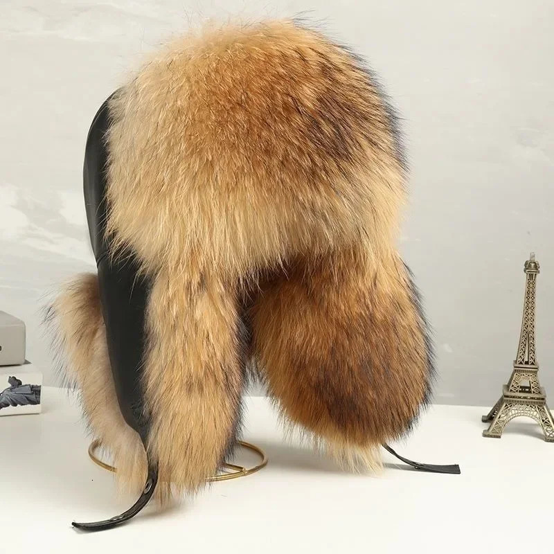 Winter Mens Warm Artificial Fur Bomber Hat Wusanka Hat Leather Catcher Russian Mens Ski Hat Soviet Hat 241031