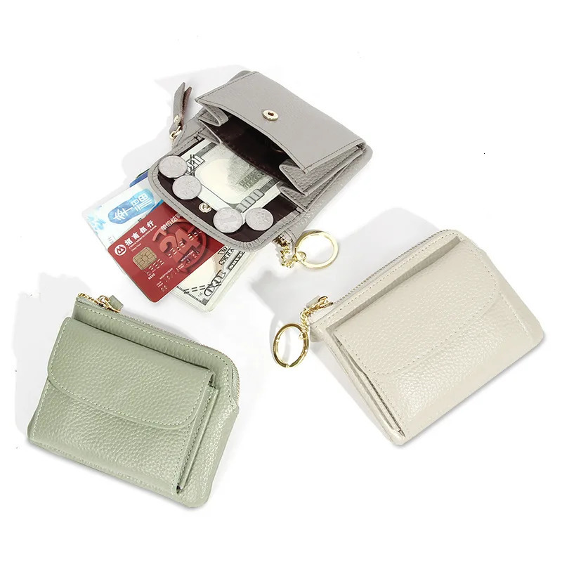 Zipper Coin Purses Genuine Cow Leather Wallet Lady Card Holder Coins Pocket Versatile Handbag Flexible Key Ring Style Flap Purse 241029