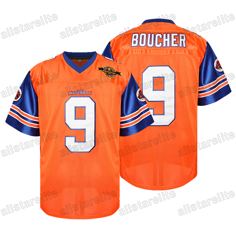 Movie The Water Bobby BOUCHER #9 Football Mens Casual Sports Tee with V-Neck Mud Dogs Bourbon Bowl Sewing Soccer Jersey