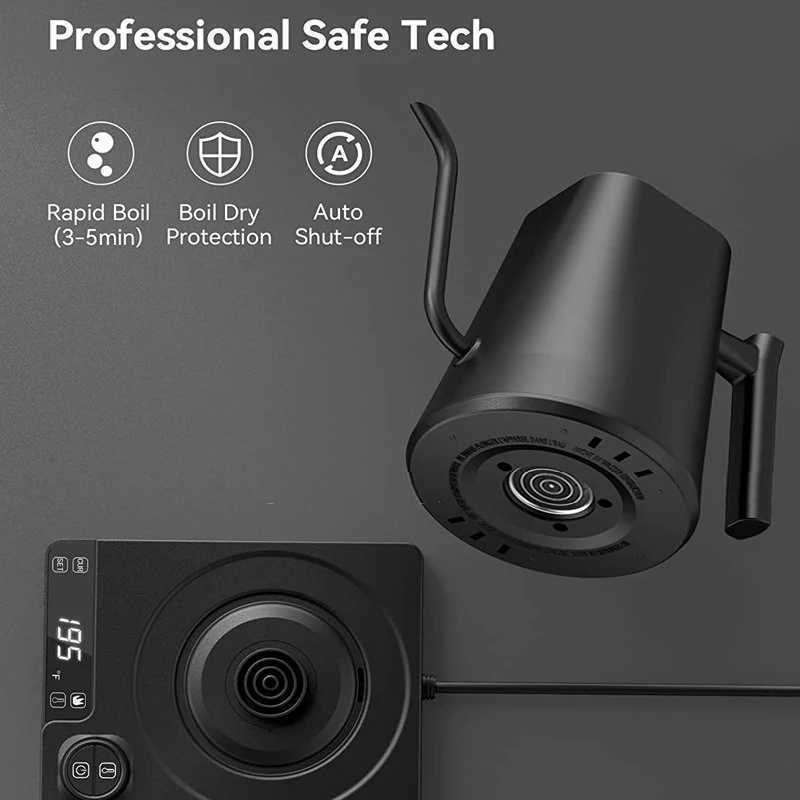 110V/220V Electric Kettle 1.0L Gooseneck Manual Brewing Coffee Pot 1200W Fast Heating Temperature Control Pot Stainless Steel Lining Y241102