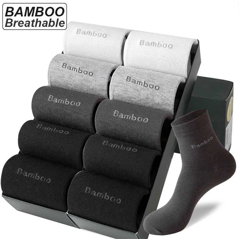 10Pairs/lot Men Bamboo Fiber Casual Black White Business Anti-Bacterial Breatheable Male Sock High Quality Size 38-45 LX241102