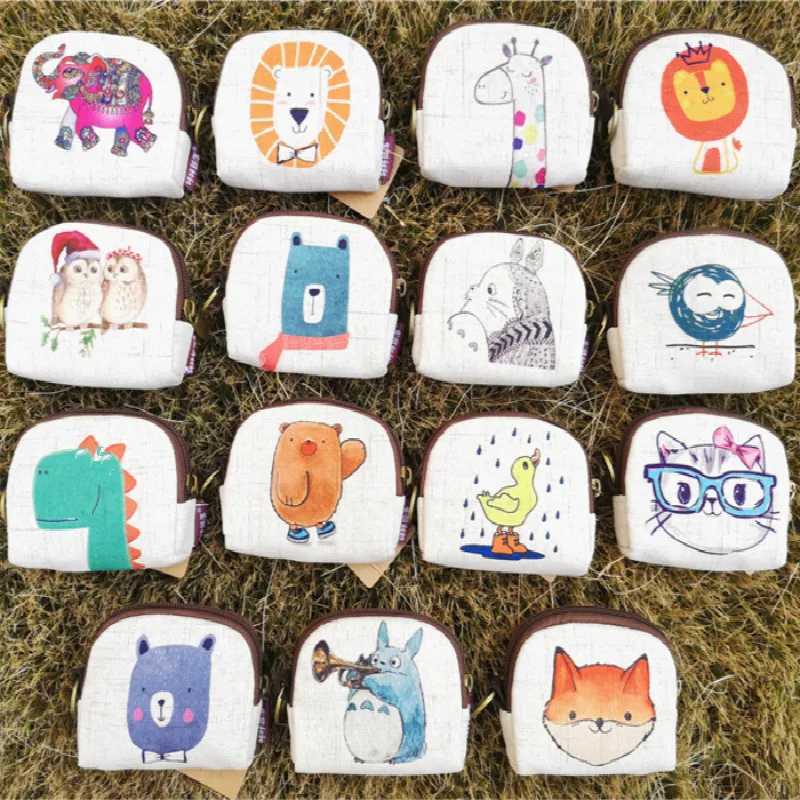 Cute Short Wallet Women Vintage Canvas Shell Coin Purse Lady Card Holder Cluh Kids Carto Totoro/Fox/Owl Small Change PursesXJ241111