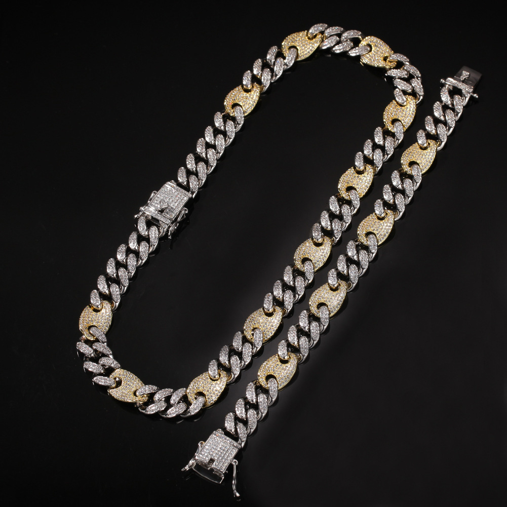 Hip Hop 18k Gold 2 Tone Coffee Bean Chain Necklace Choker For Men Top Quality Punk Rock Grunge Diamonds Rapper Personalized Mens Cuban Link Chains Mia