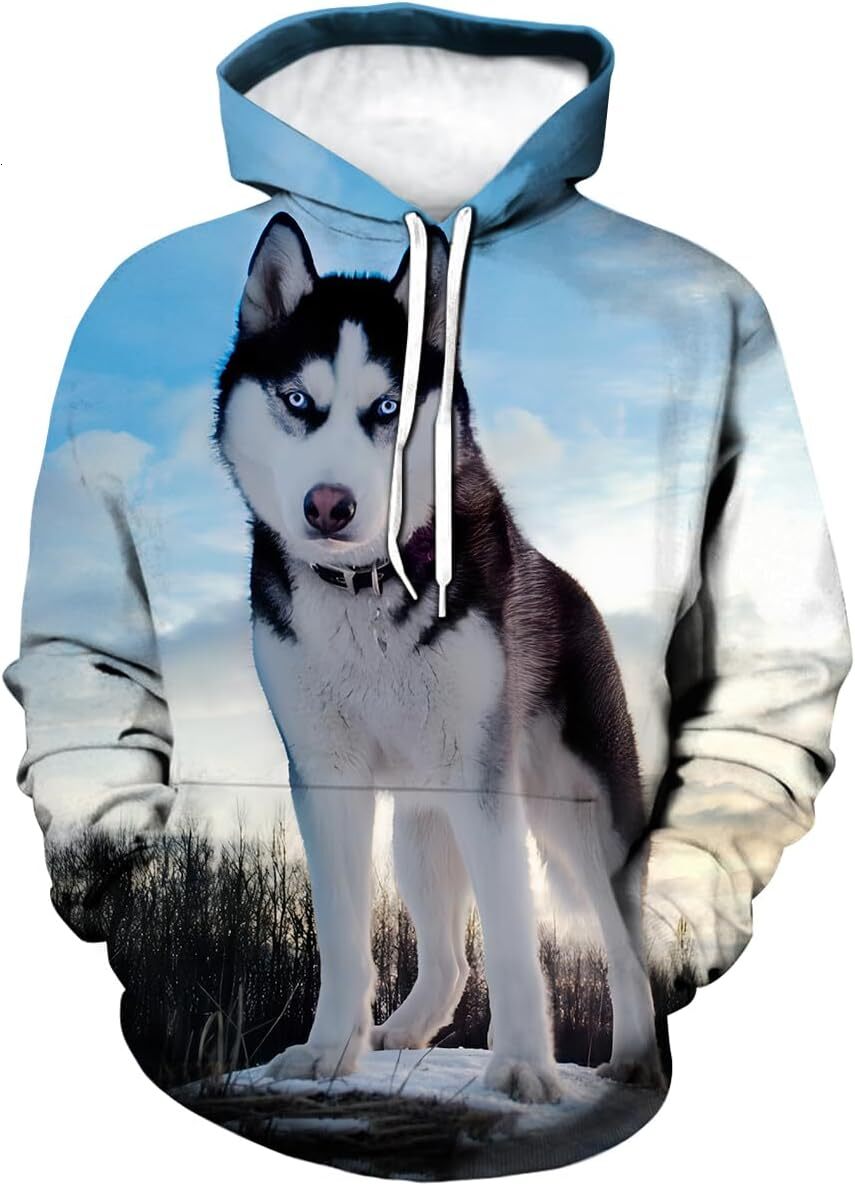 Hoodie for Mens Womens Novelty Siberian Husky 3D Print Hoodie Animal Sweatshirt Pullover for Men Women GraphicDreamy nerd Husky Pullover Long Sleeve