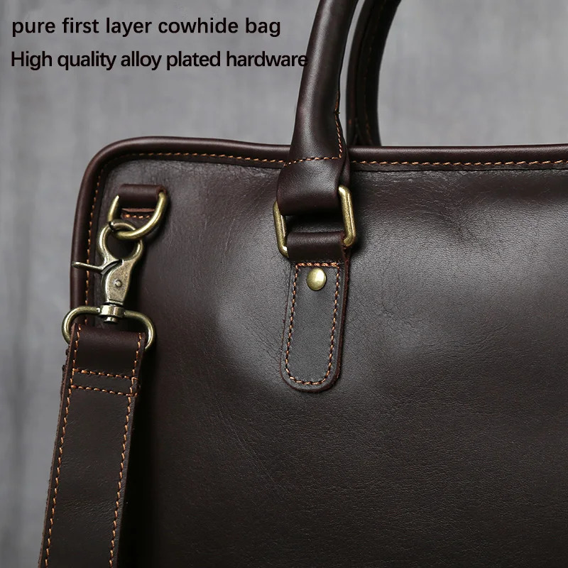 NZPJ Retro Mens Briefcase Leather Laptop Bag Top Layer Cowhide Casual Handbag 14 Inch Business Shoulder Messenger 241029