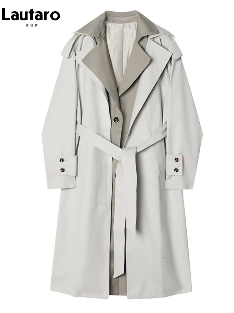 Lautaro Spring Autumn Long Loose Casual Trench Coat Womens Belt 2 Clothes Korean Fashion 241031
