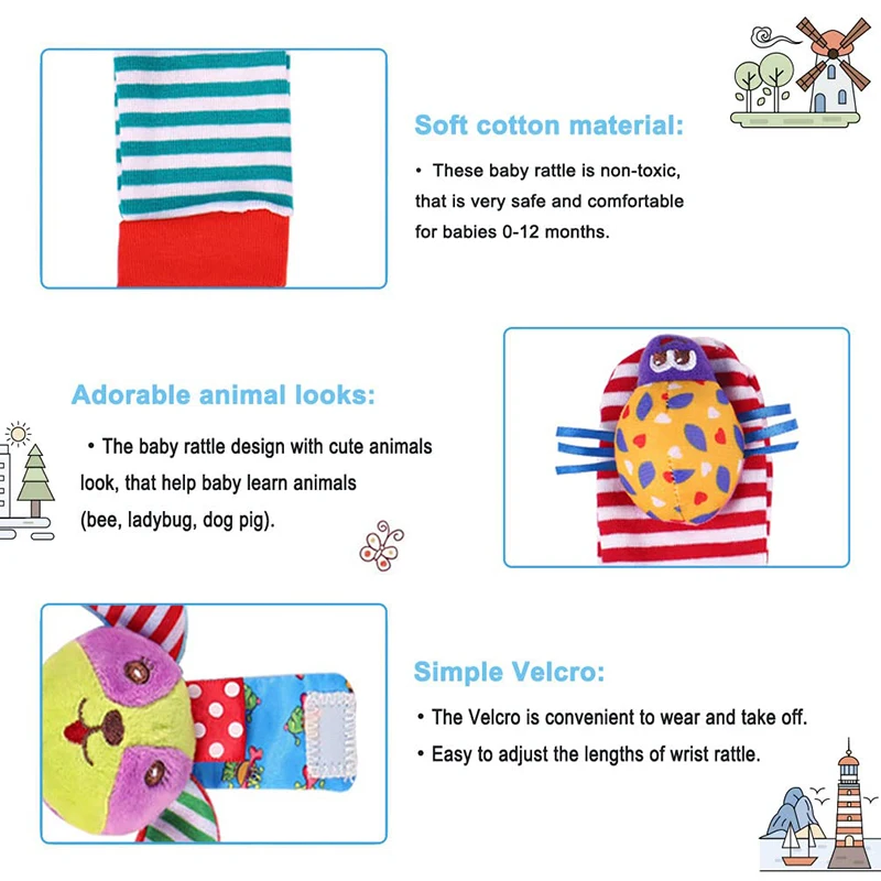 new 4Pcs/Set Baby Rattle Socks Toys Wrist & Foot Rattle Socks for 2025 Babies 0-12 Months Infant Birthday Gift for Newborn Boys Girls