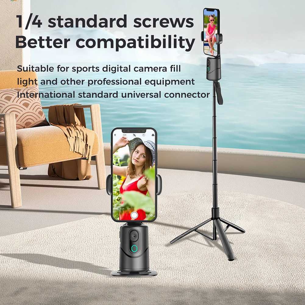360 Rotating Auto Face Tracking Phone Stand No App Gesture Control Smart Shooting Camera Mount with Selfie Light RemoteLX241102