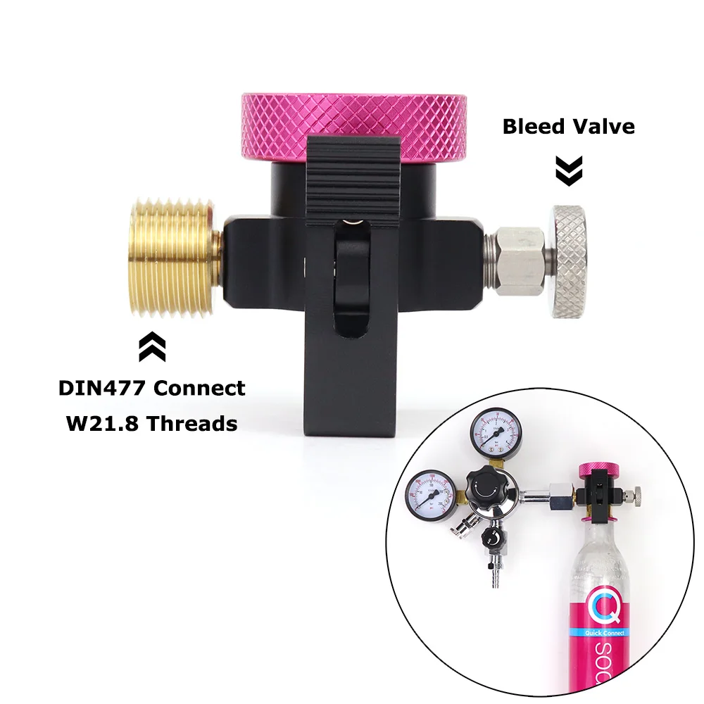 SODA Pink Quick Connect CO2 Cylinder Refill Adapter On/Off Adaptor With Bleed & Gauge & Quick Plug & DIN477
