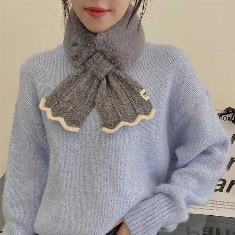 2025 Winter Soft Faux Fur Scarf Women Girl Elegant new Knitted Fish Tail Cross Snood Scarves Outdoor Windproof Neck Warmer Neckerchief