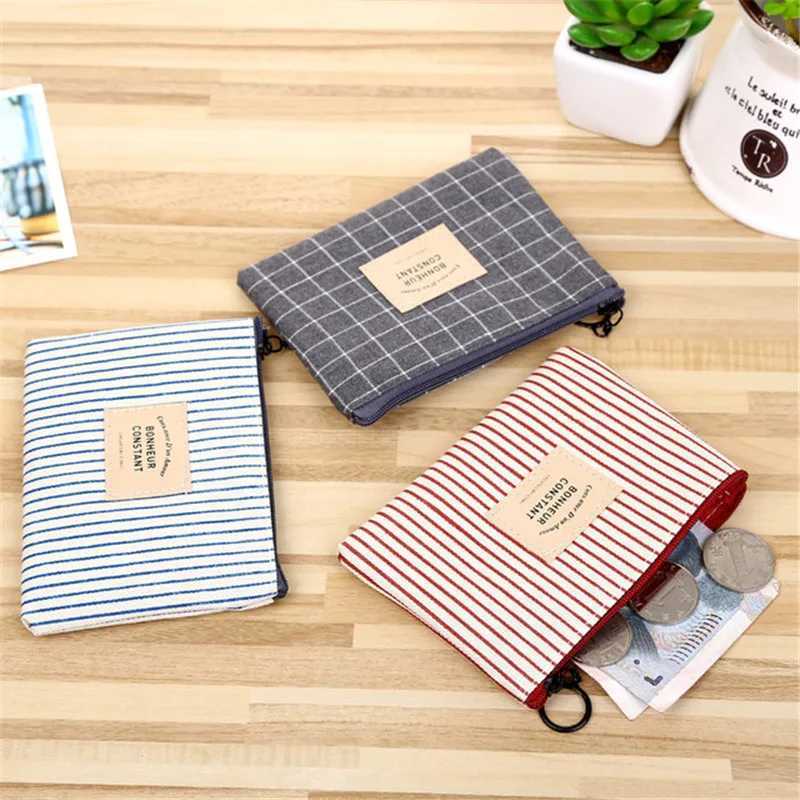 Cute Wallet Women Fabric Key Coin Purse Carto Square Mini Coin Pouch Letter Striped Print Zipper Canvas Bags for GirlsXJ241111