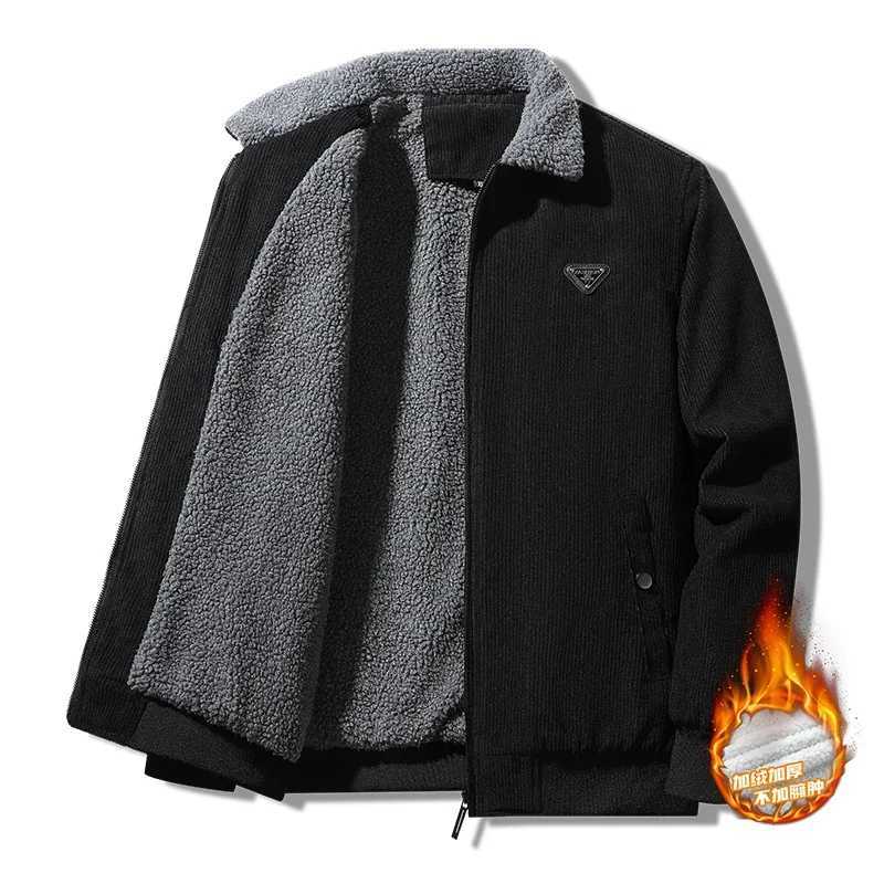Winter Mens Fashion Corduroy Flce Jacket Warm Thick Fur Collar Jacket Winter Coat Mens Solid 5XL Coat Military Casual Coat W241102