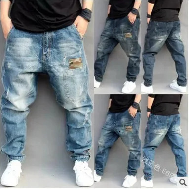 American Street Style Denim Harem Pants for Men Retro and Trendy Allmatch Casual Loose Large Size Tapered Hiphop Pants 241024