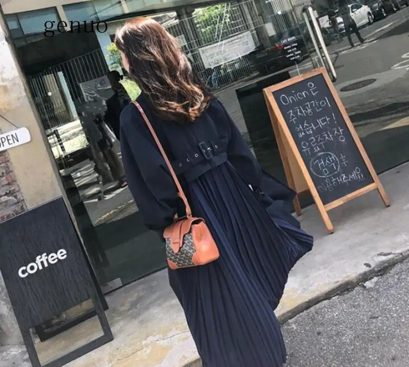 Womens spring Korean fashion pleated trench coat long sleeved knee length windproof coat loose thin Abrigo Mujer 241031