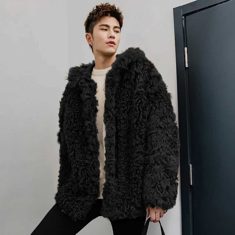 Autumn and Winter Thick Warm Oversized Jacket Men with Hood Zip Up Fluffy Loose Casual Faux Lamb Fur Coat 2023 Clothing V73XJ241102