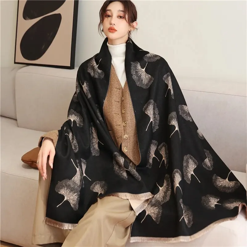 Thick 2025 Cashmere new Like Poncho Blanket Scarf Women Winter Pashmina Warm Shawl Wraps Bufanda With Tassel Casual Print Accessories