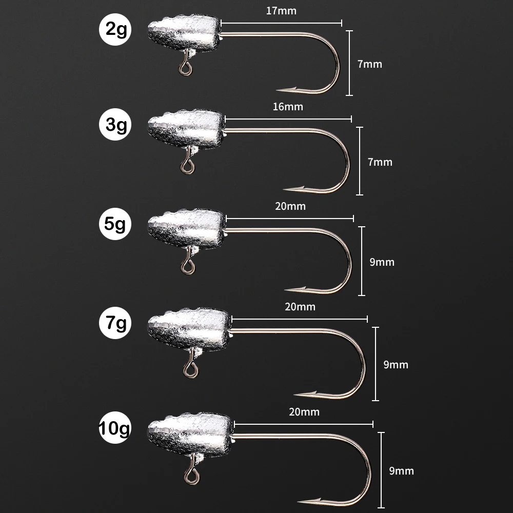 JOHNCOO 10pcs Exposed Jig Head new Hook Fishing Hooks 2g 3g 5g Bait Hook Soft 2025 Bait Wom Hook light jigging hook