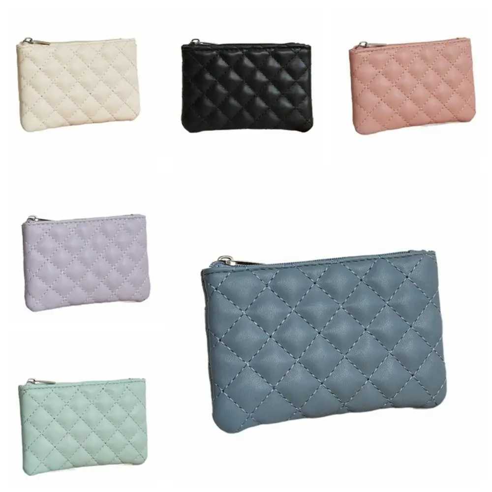 Fi Square Rhombic Lattice Coin Purse Solid Color PU Leather Handbag Wallet Zipper Purse Holder WomenXJ241111